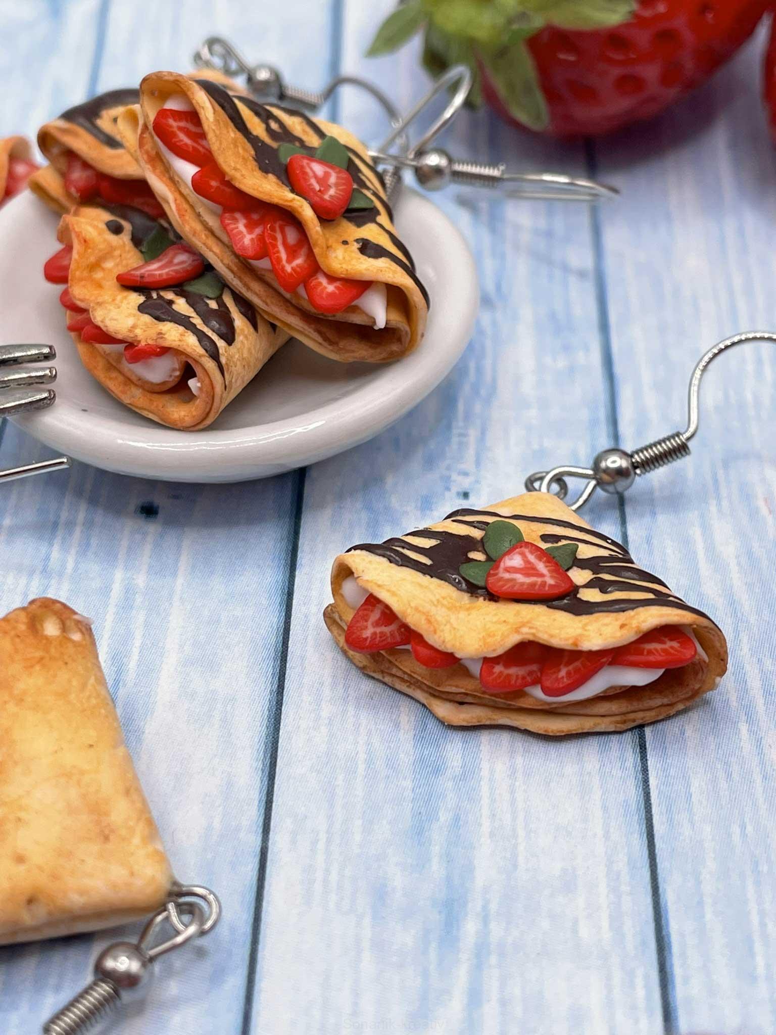 Náušnice jahodové palačinky visací