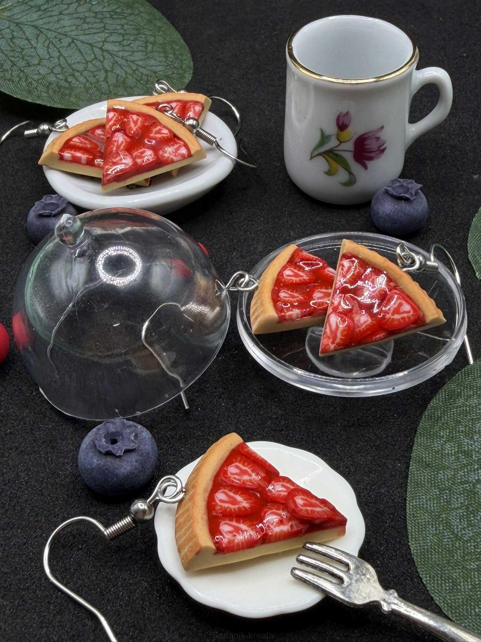 Náušnice visací Jahodový koláč