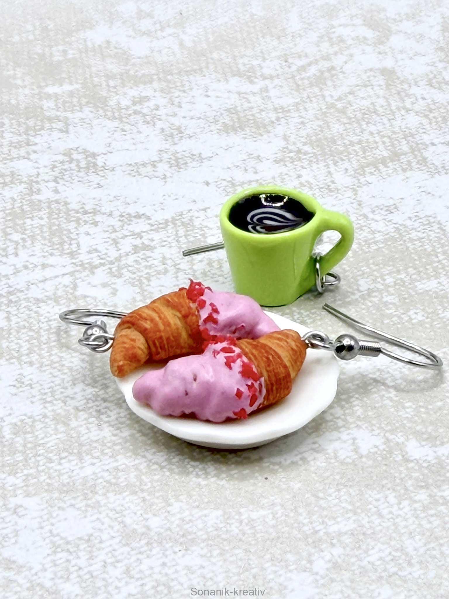Náušnice visací Croissant malinový a káva