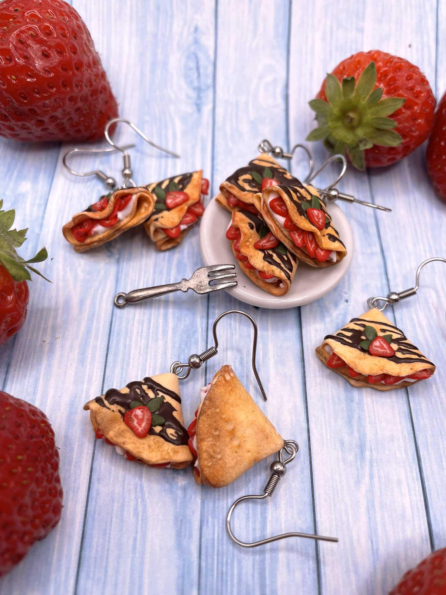 Náušnice jahodové palačinky visací