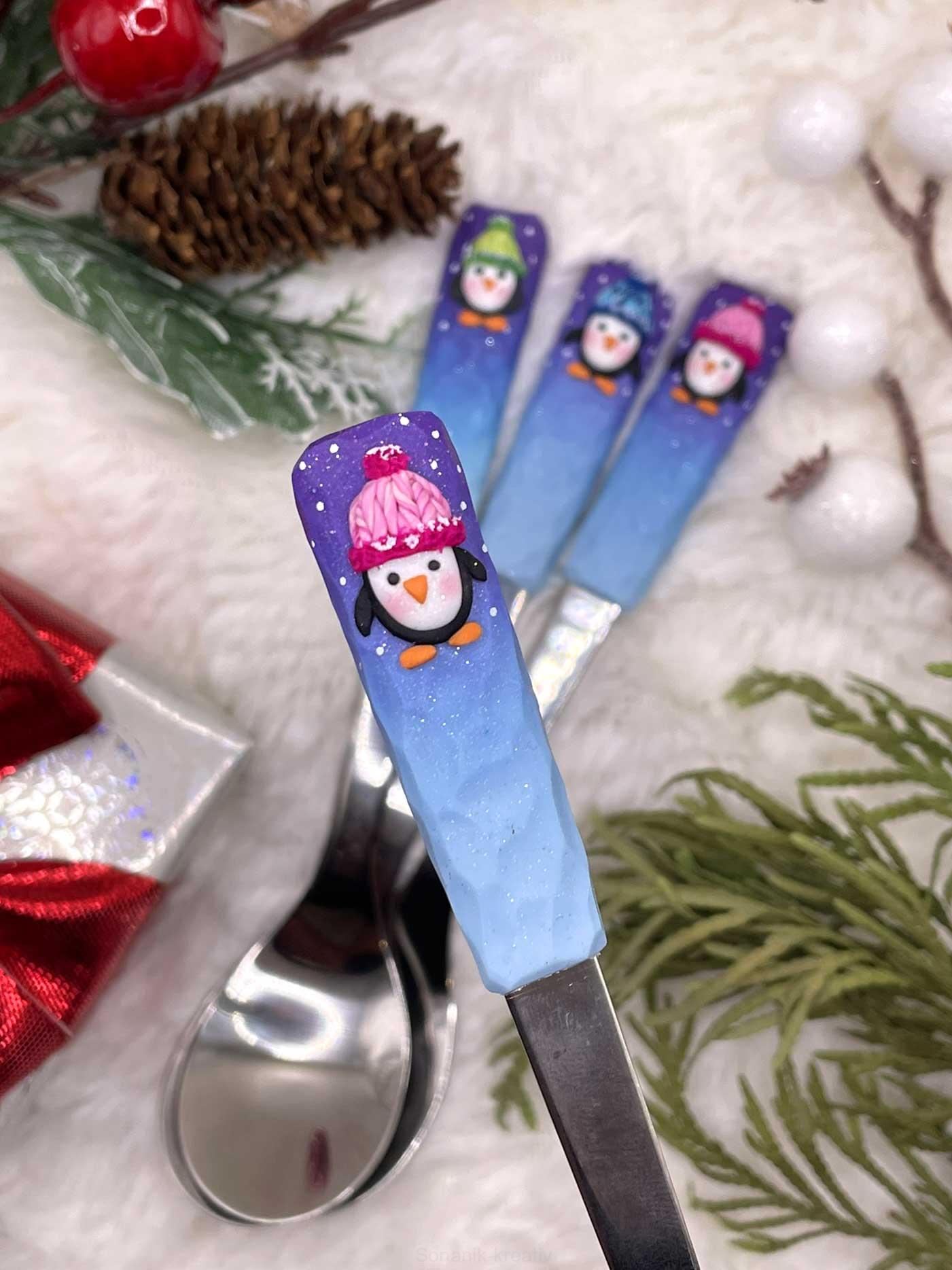 Zdobená lžička s tučňákem