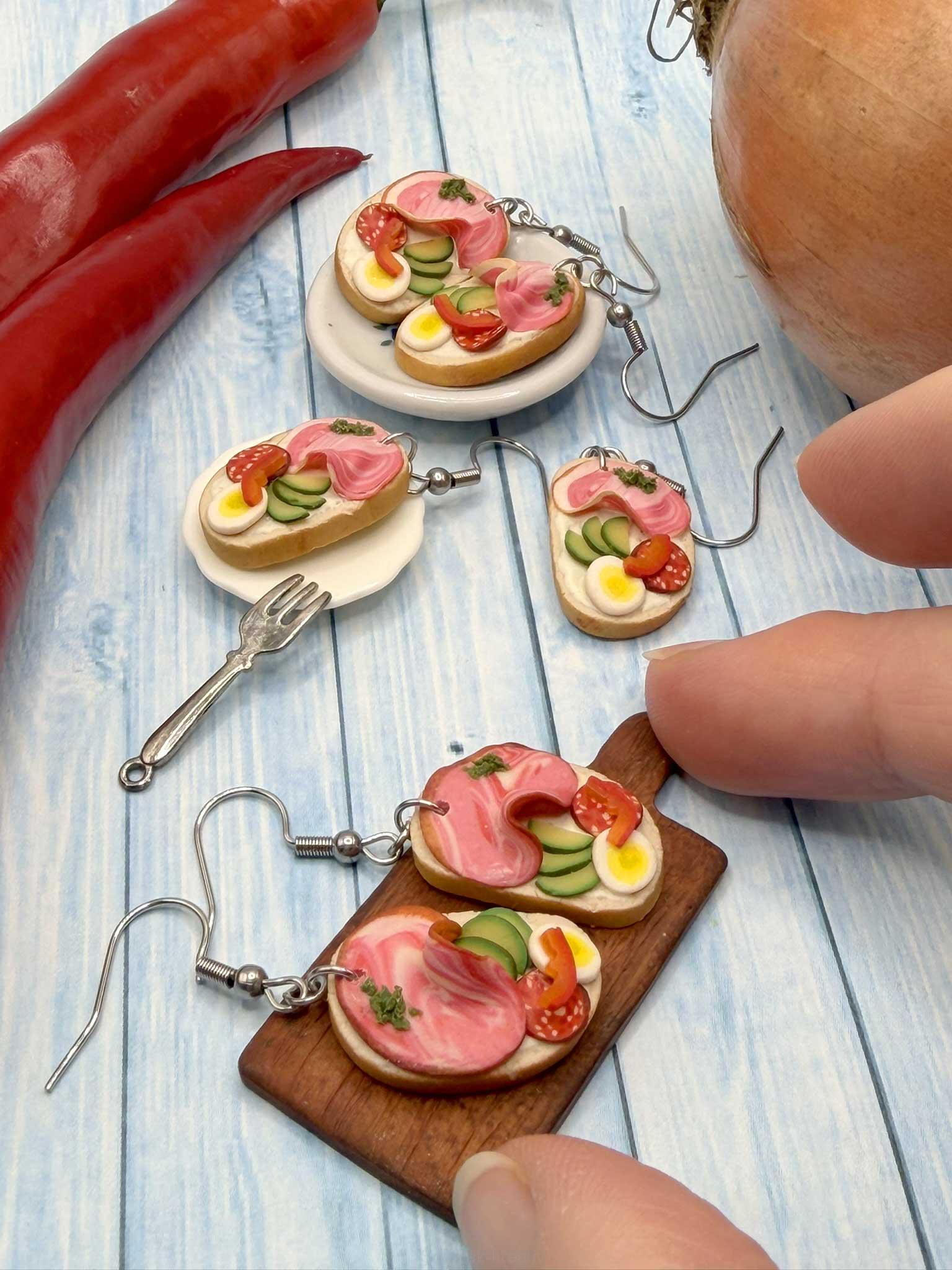 Náušnice chlebíčky se šunkou visací