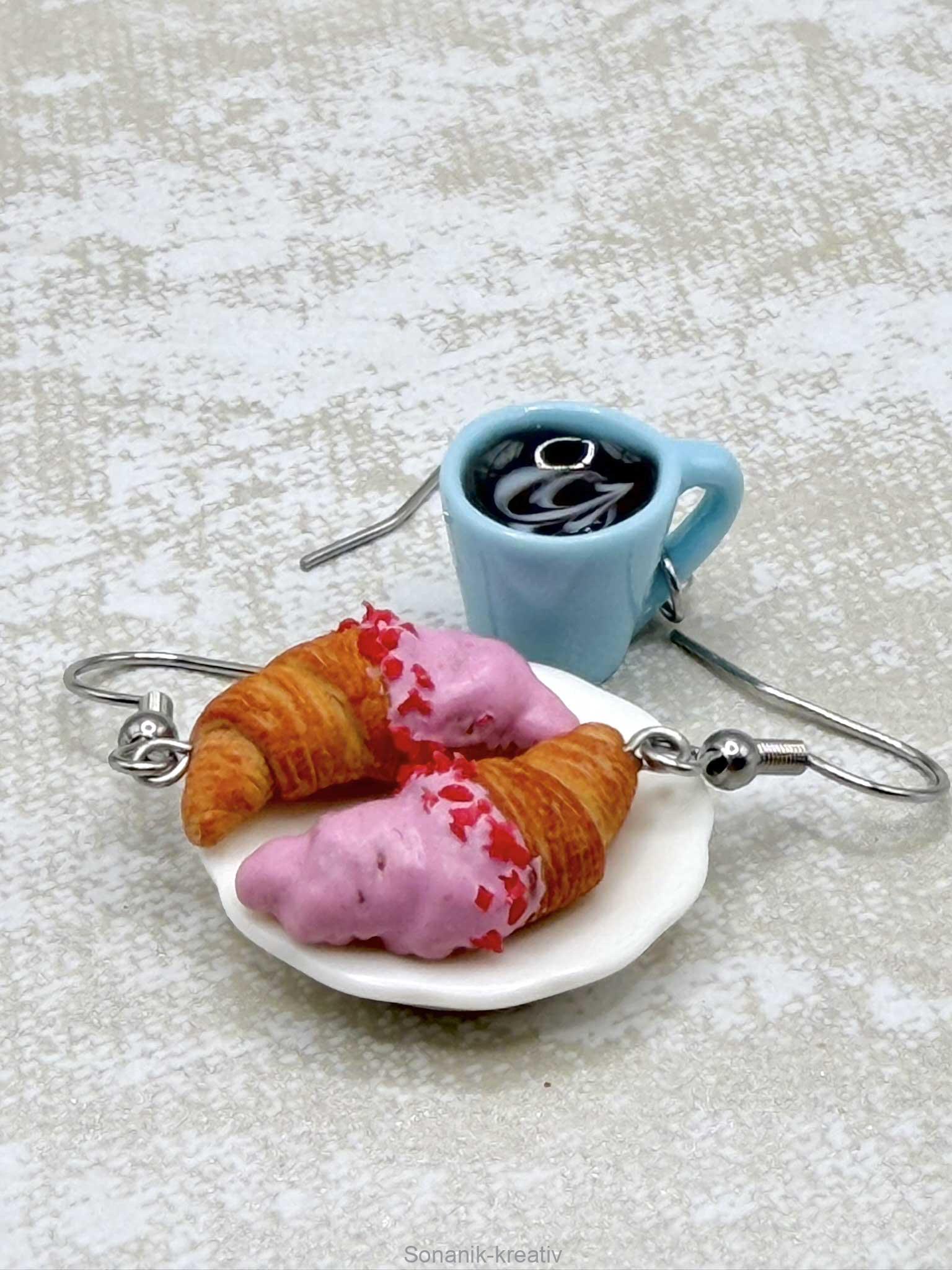 Náušnice visací Croissant malinový a káva