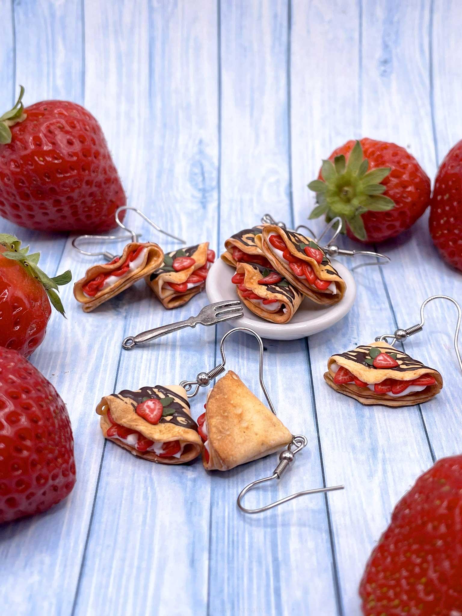 Náušnice jahodové palačinky visací