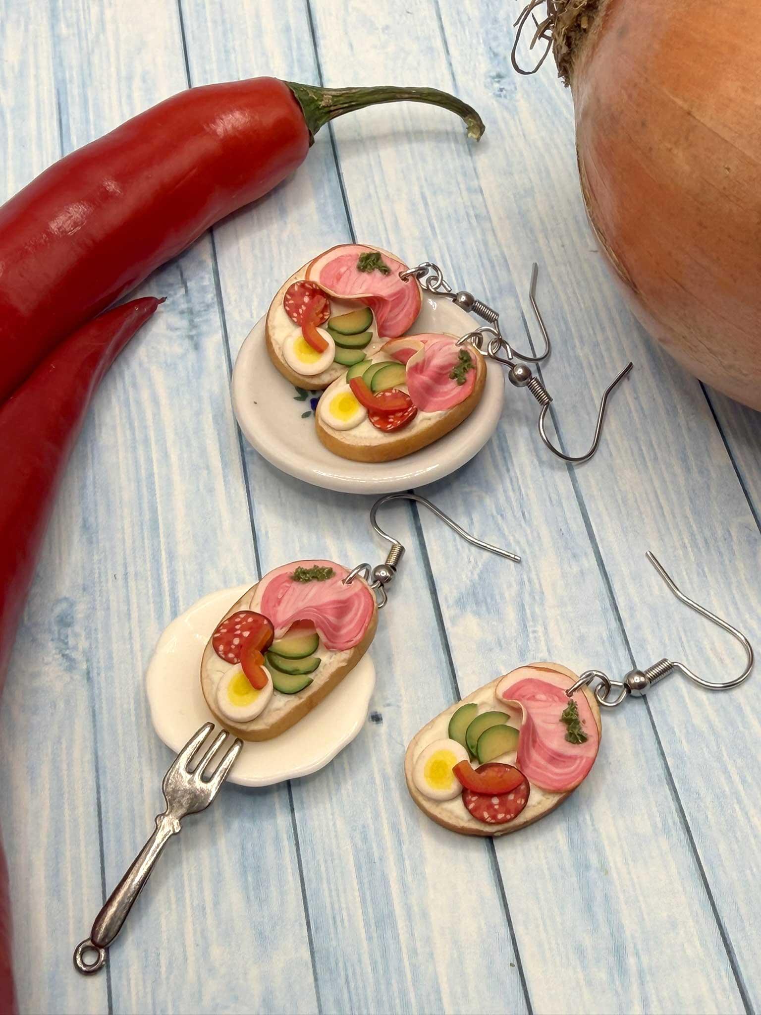 Náušnice chlebíčky se šunkou visací