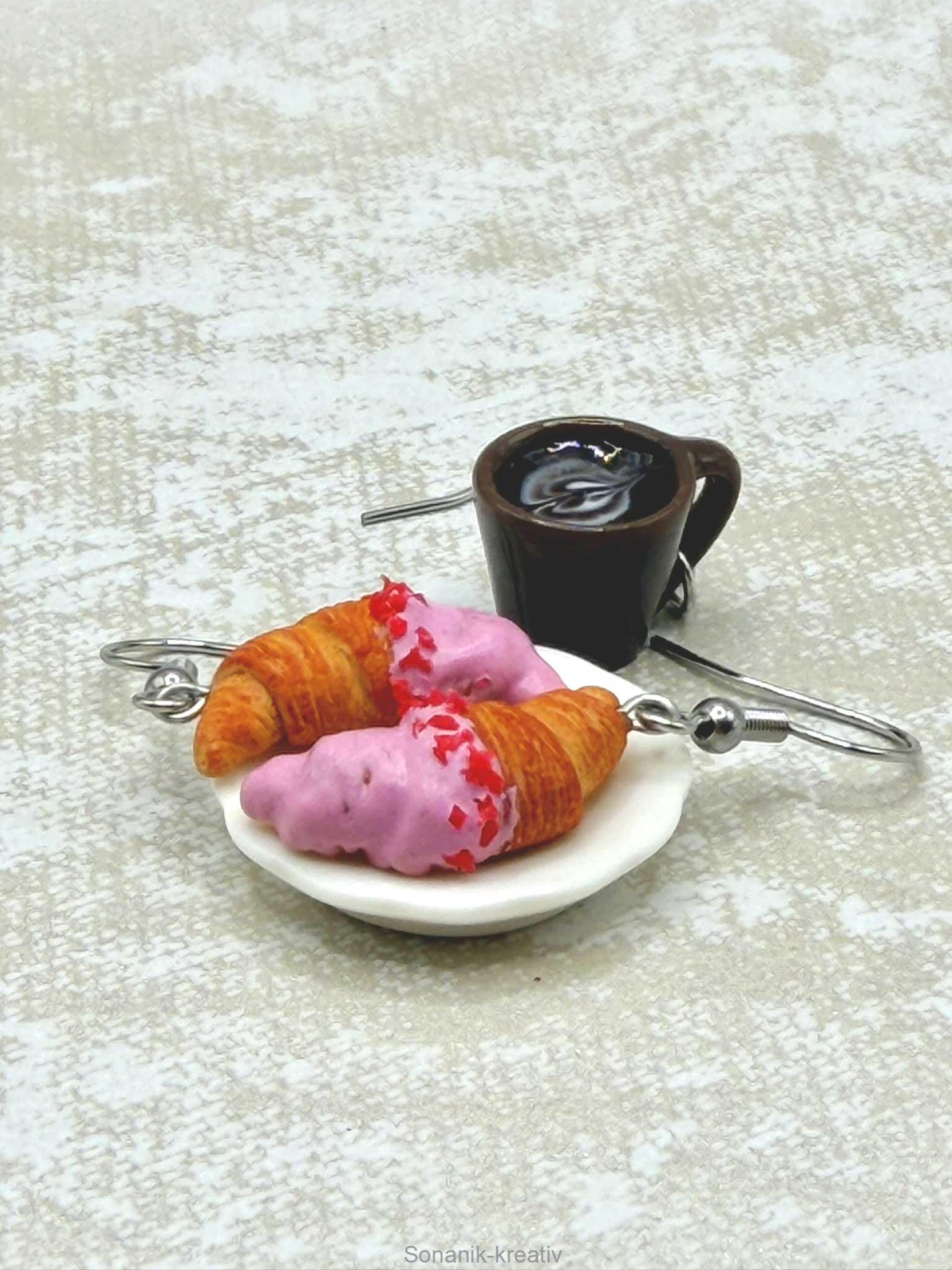 Náušnice visací Croissant malinový a káva