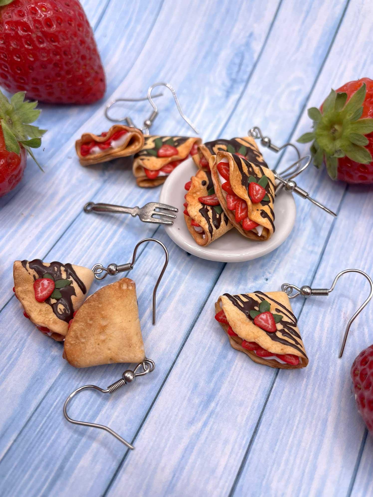 Náušnice jahodové palačinky visací