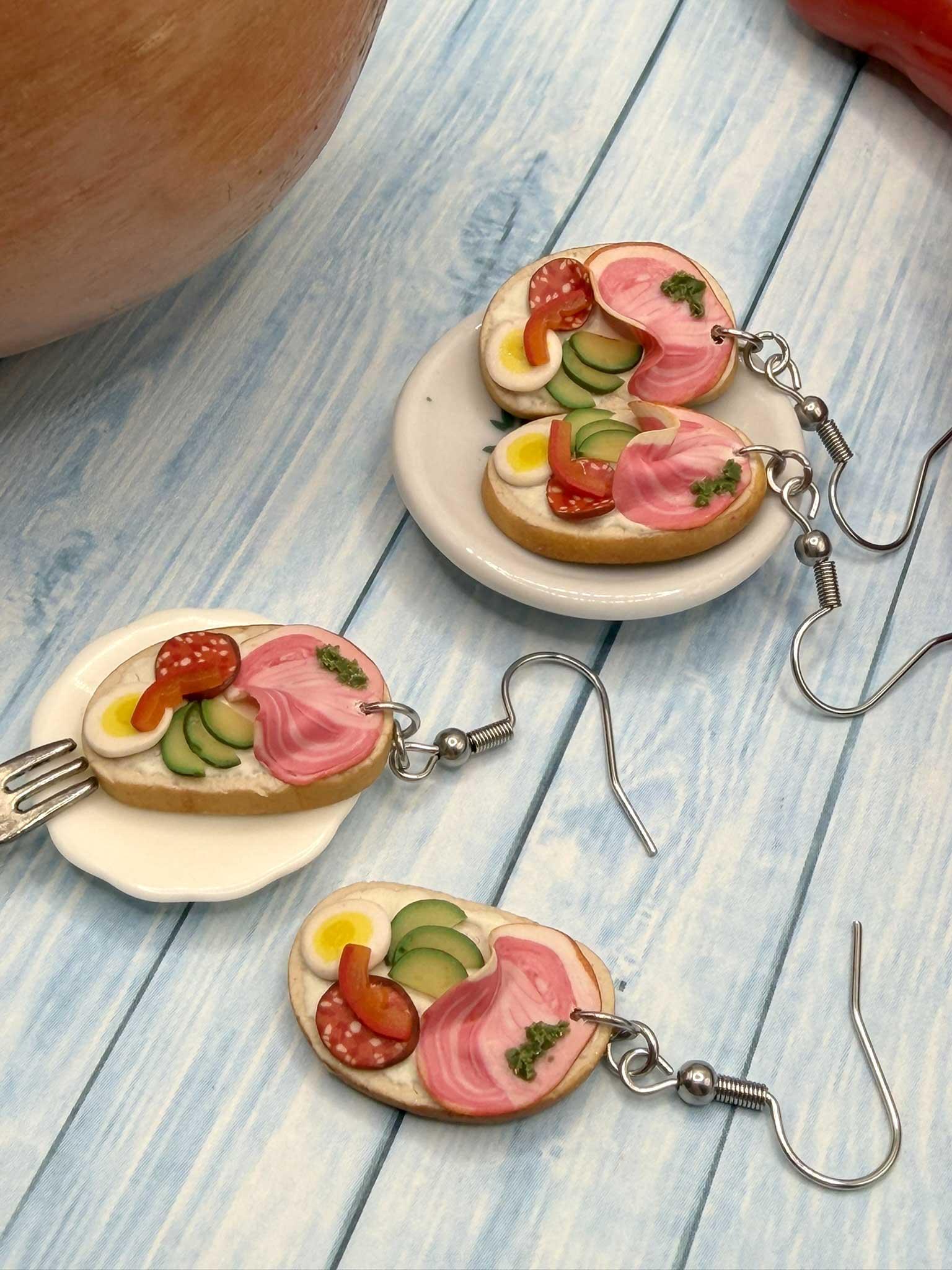 Náušnice chlebíčky se šunkou visací