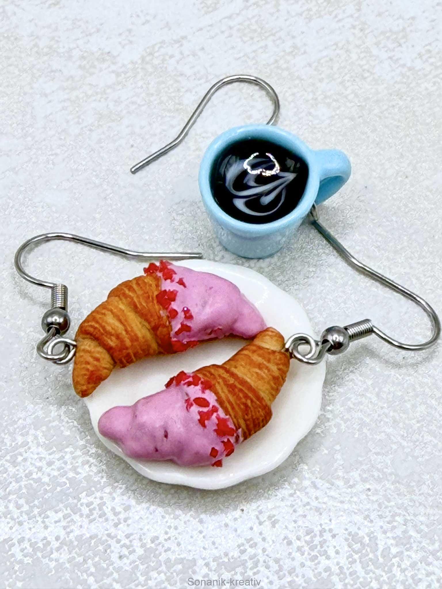 Náušnice visací Croissant malinový a káva