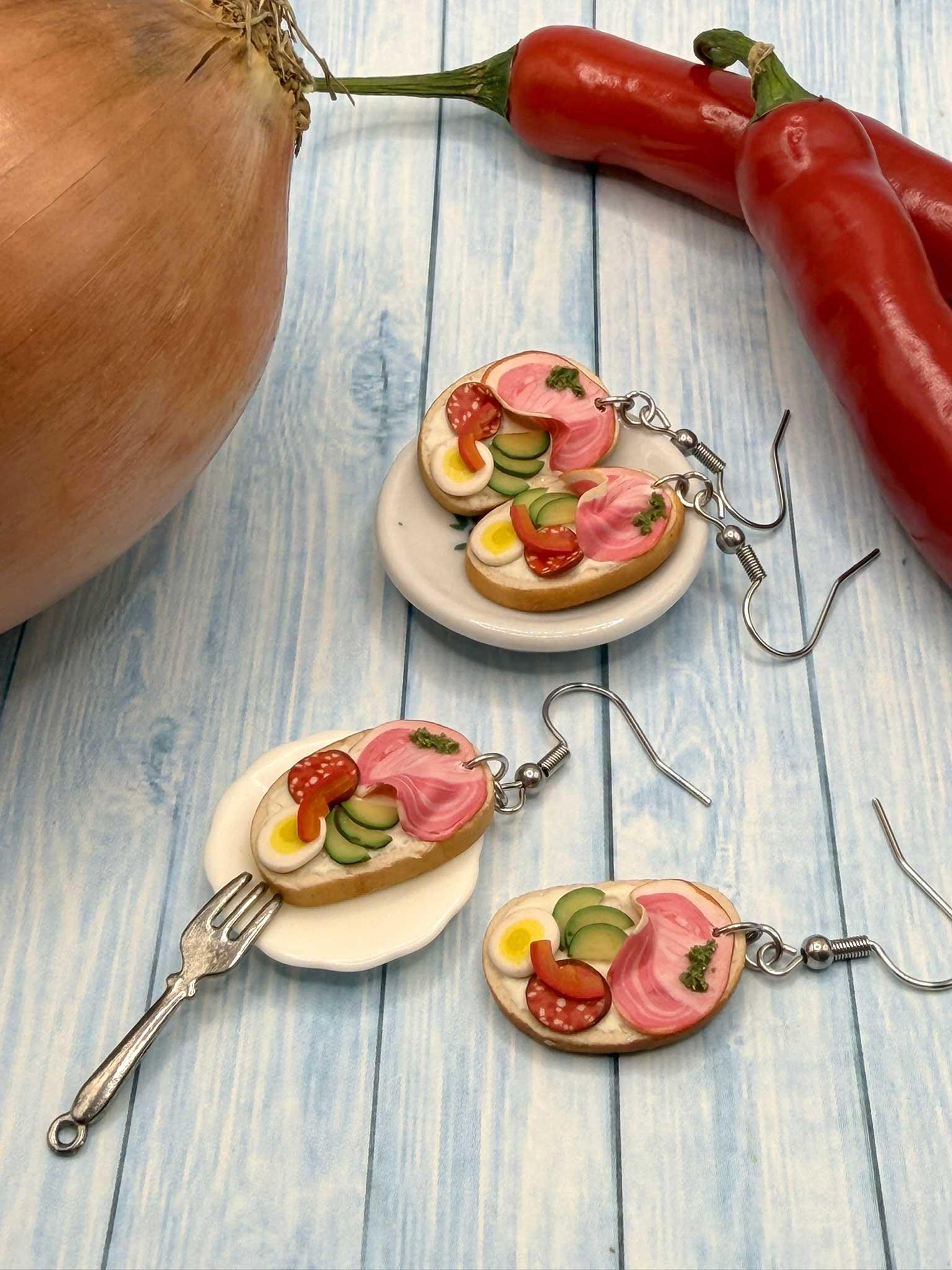 Náušnice chlebíčky se šunkou visací