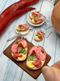 Náušnice chlebíčky se šunkou visací