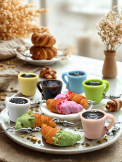 Náušnice visací Croissant pistáciový a káva